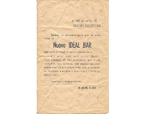 Locandina che annuncia l'apertura del nuovo Ideal Bar nel 1935