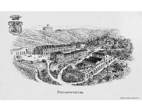 La tenuta di Fontanafredda in una litografia di inizi Novecento