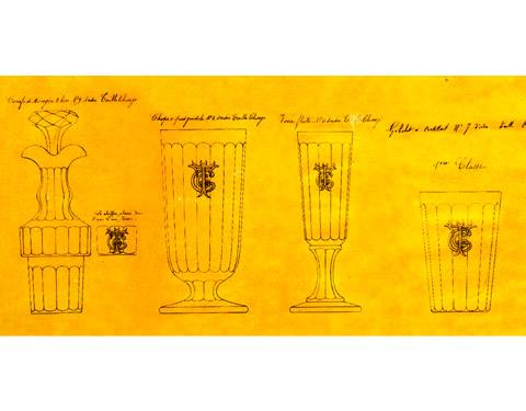 Disegni originali di Baccarat per la realizzazione di bicchieri (anni Venti)