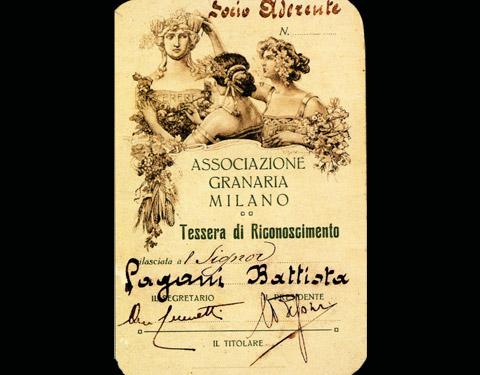 Tessera appartenente a Battista Pagani quale socio dell'Associazione Granaria Milano