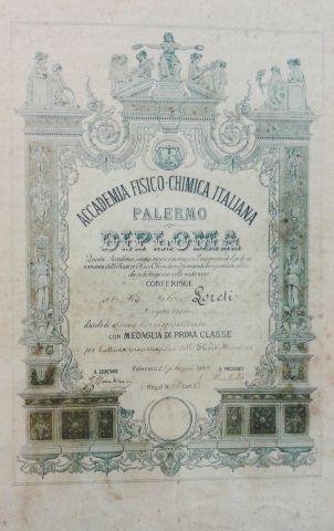 Diploma di liquorista rilasciato a Silvio Loreti, 1909
