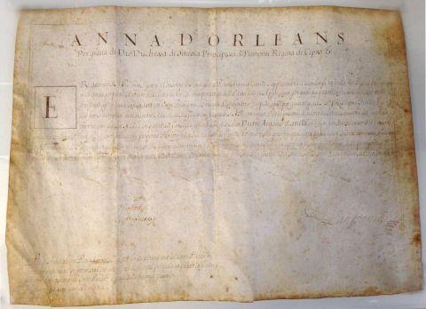 Regia Patente rilasciata dalla duchessa di Savoia Anna D'Orleans, 1700