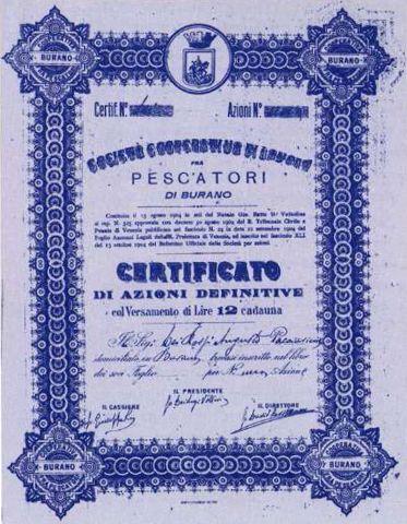 Certificato azionario, post 1919