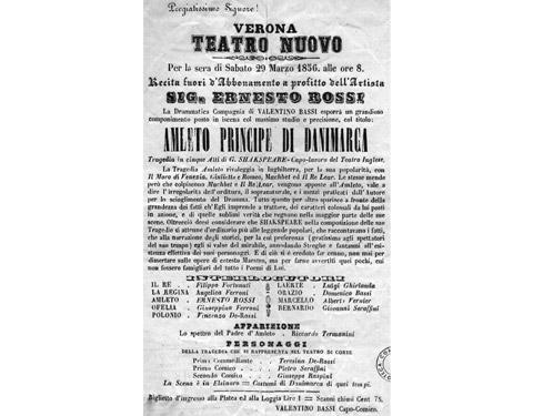 Locandina del 1865 che annunciava la rappresentazione di "Amleto Principe di Danimarca"