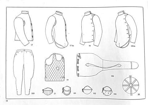 Una pagina del catalogo con gli schizzi dell'abbigliamento dello schermidore, 1930 