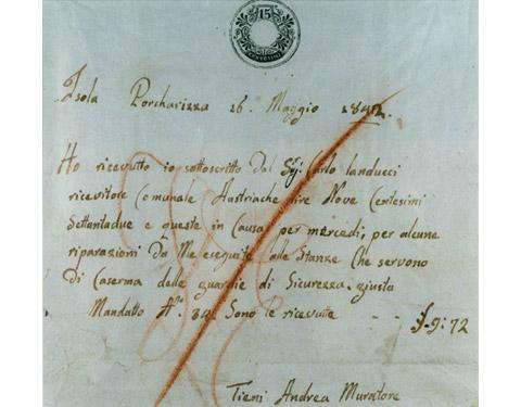 Fattura di pagamento per lavori di ristrutturazione di una caserma austriaca (1842)