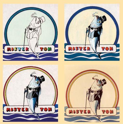 Le varie fasi dei bozzetti per la realizzazione dell'etichetta "Mister Ton" disegnata da Giacinto Callipo