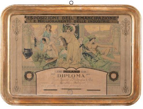 Diploma rilasciato all'Esposizione dell'emancipazione e miglioramento delle industrie, Milano, 1918