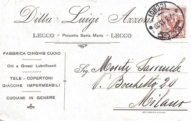 Intestazione di una cartolina d'epoca (si noti la data del timbro postale errata), 1920 