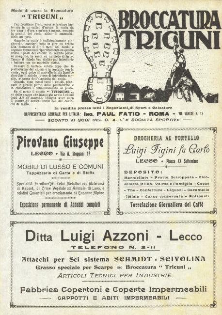 Pubblicità sul Bollettino degli escursionisti, 1916