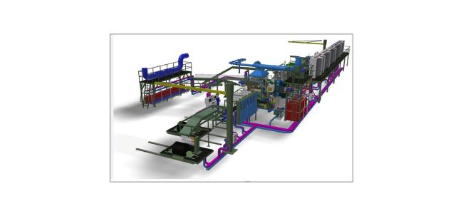 Rendering 3D di un impianto di calandratura Industria 4.0, 2020