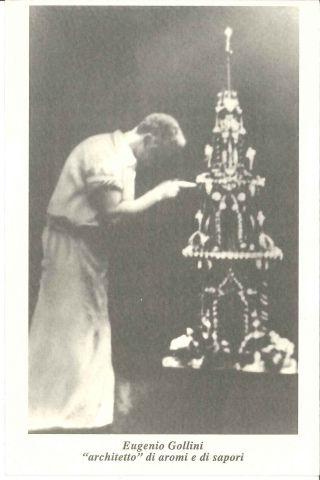 Eugenio Gollini mentre decora il croccante in una foto d'epoca