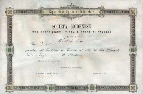 Diploma della Società modenese per l'Esposizione agricola industriale, 1887
