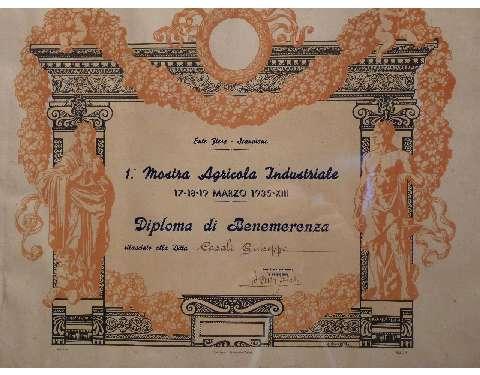 Diploma di benemerenza conferito all'impresa nel 1935