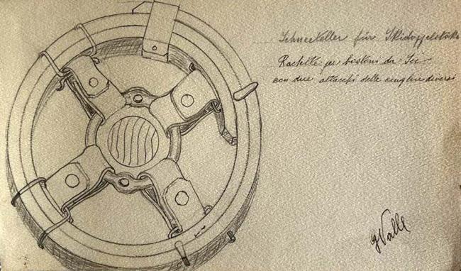 Disegno della rotella dei bastoni da sci, realizzata da Giovanni Valle negli anni Dieci del Novecento