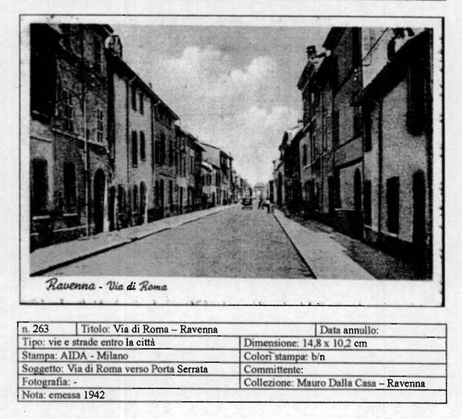 Cartolina di via di Roma a Ravenna con le indicazioni di stampa e pubblicazione (1942)